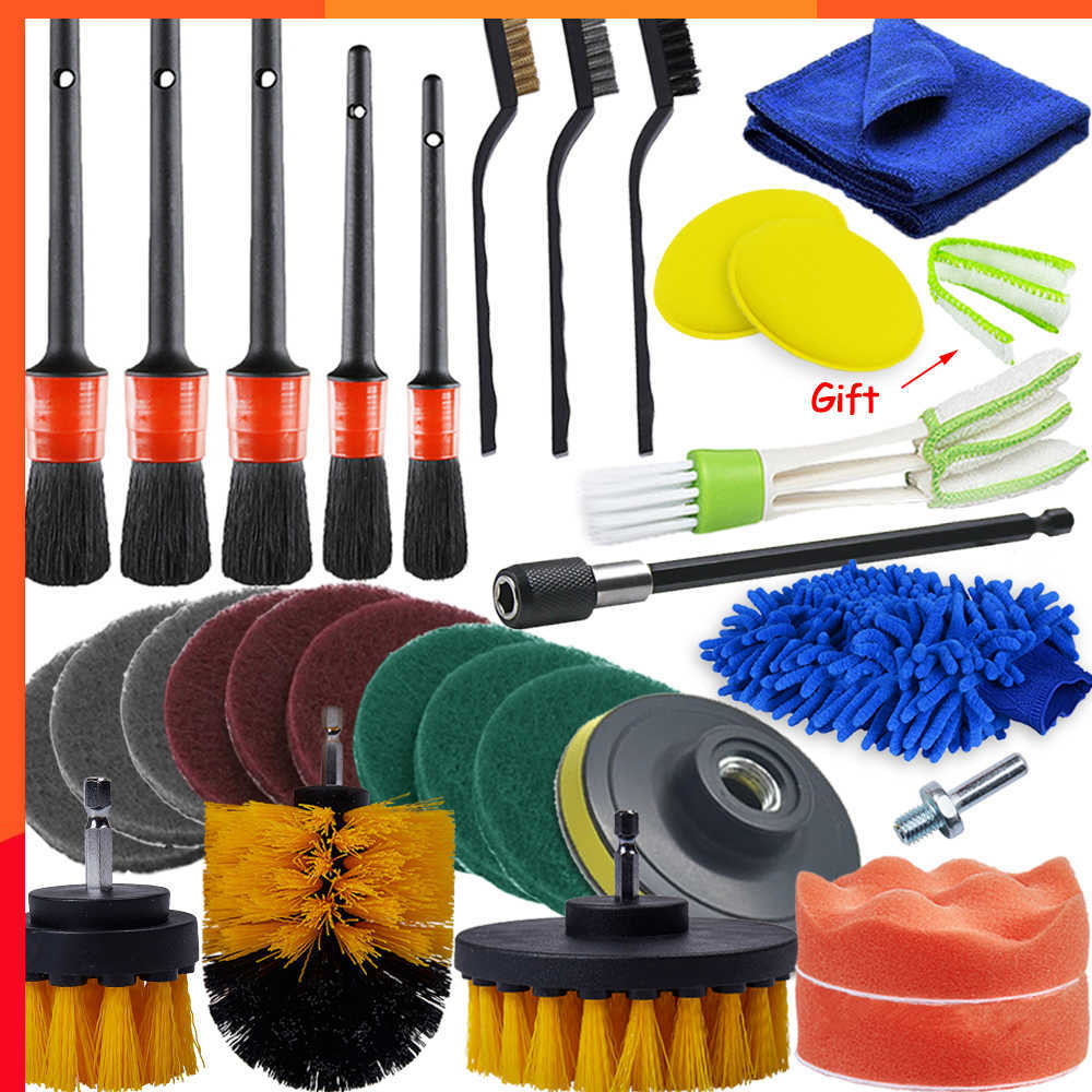 New Detailing Brush Set Power Scrubber Drill Brushes Car Detail Brush For Air Vents Car Polish Pad For Glass Tire Rim Cleaning