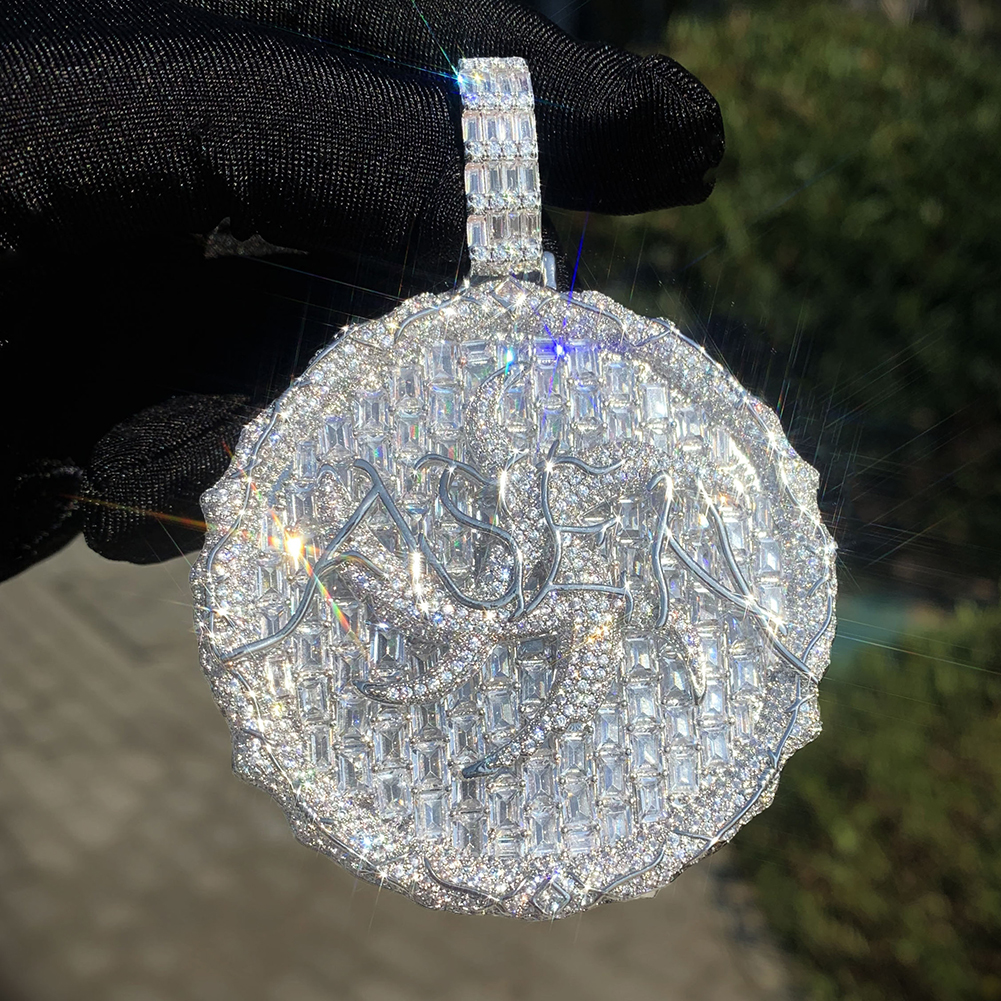 Hip Hop Round Thorns Pendant Necklace Full T CZ Diamonds Real Gold Plated Mens Jewelry