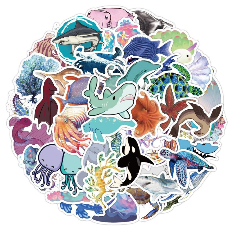50Pcs Cartoon Marine Life Stickers Cute Marine Animal Graffiti Kids Toy Skateboard car Motorcycle Bicycle Sticker Decals Wholesale