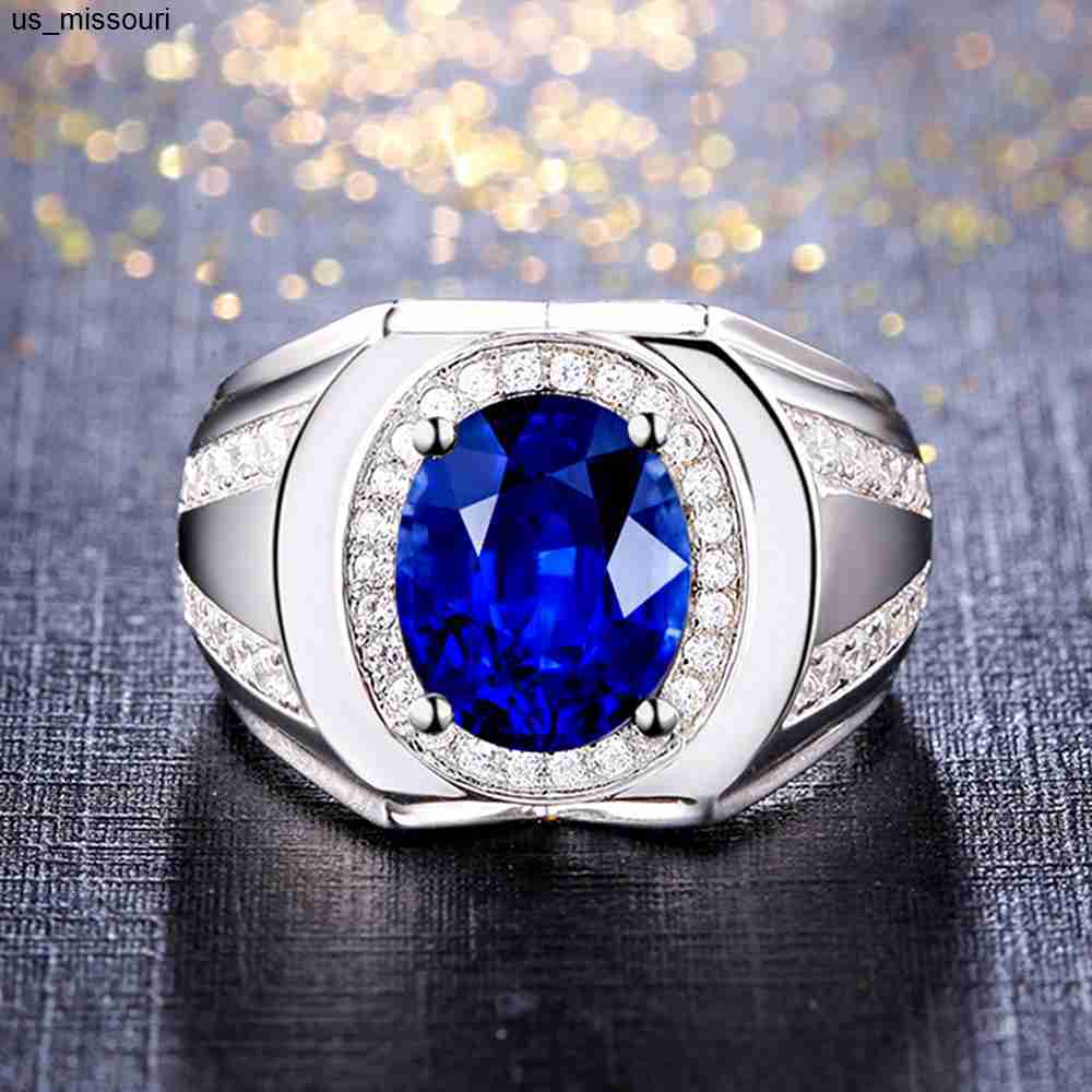 Band Rings Sapphire gemstones blue crystal rings for men women zircon diamonds white gold silver color argent jewelry bijoux band gifts J230522
