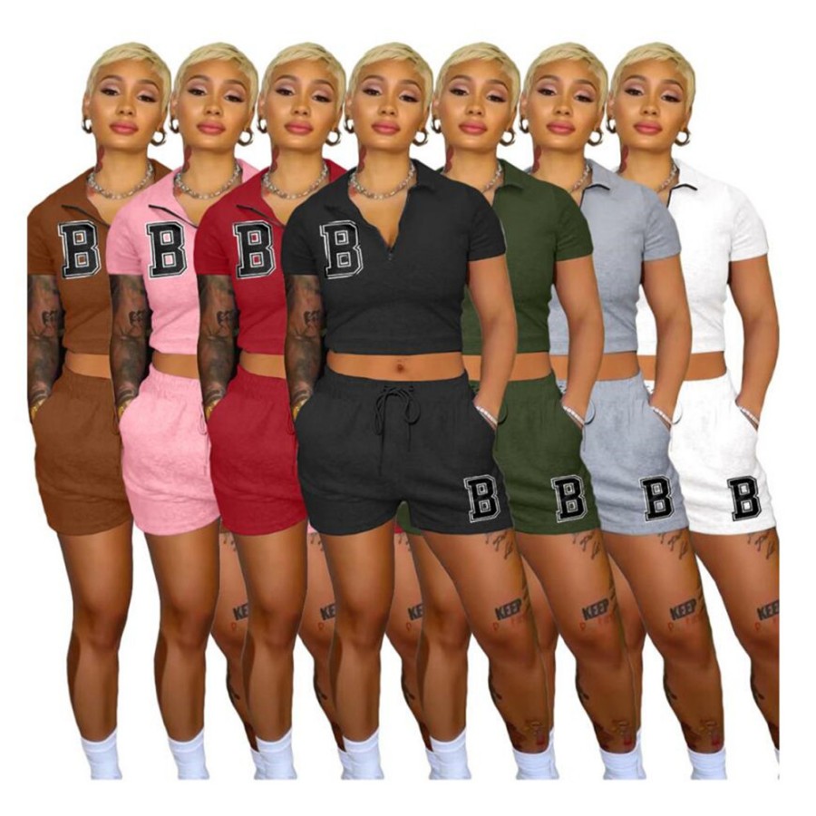 Women Tracksuits Two Pieces Set Designer Summer Casual Zipper Short Sleeve Jacket Shorts Solid Color High Elastic Fabric Sportswear Letter B print outfits 7767, Mix color
Women Tracksuits Two Pieces Set Designer Summer Casual Zipper Short Sleeve Jacket Shorts Solid Color High Elastic Fabric Sportswear Letter B print outfits 7767, Mix color