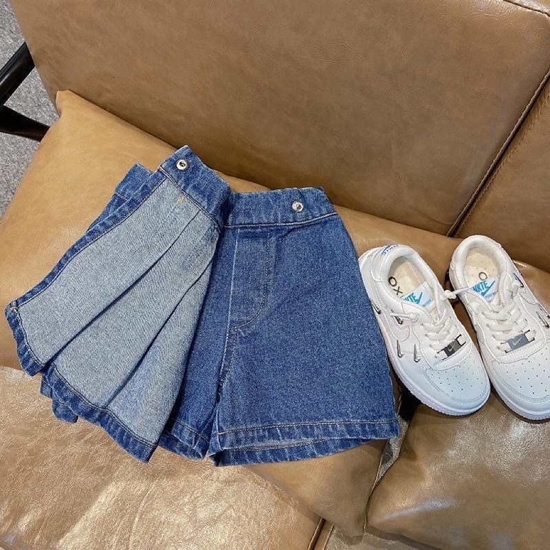 Skirts 2206 Baby Girl Casual Jean Pleated Shorts Infant Toddler Child Denim Scanties Trousers Skirt Summer Spring Clothes 1 12Y 230520