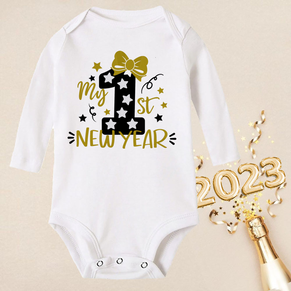 Rompers Hello born Baby Rompers Long Sleeve Infant Jumpsuit It's My First Year Baby Boys Girls Year Ropa Clothes 230522