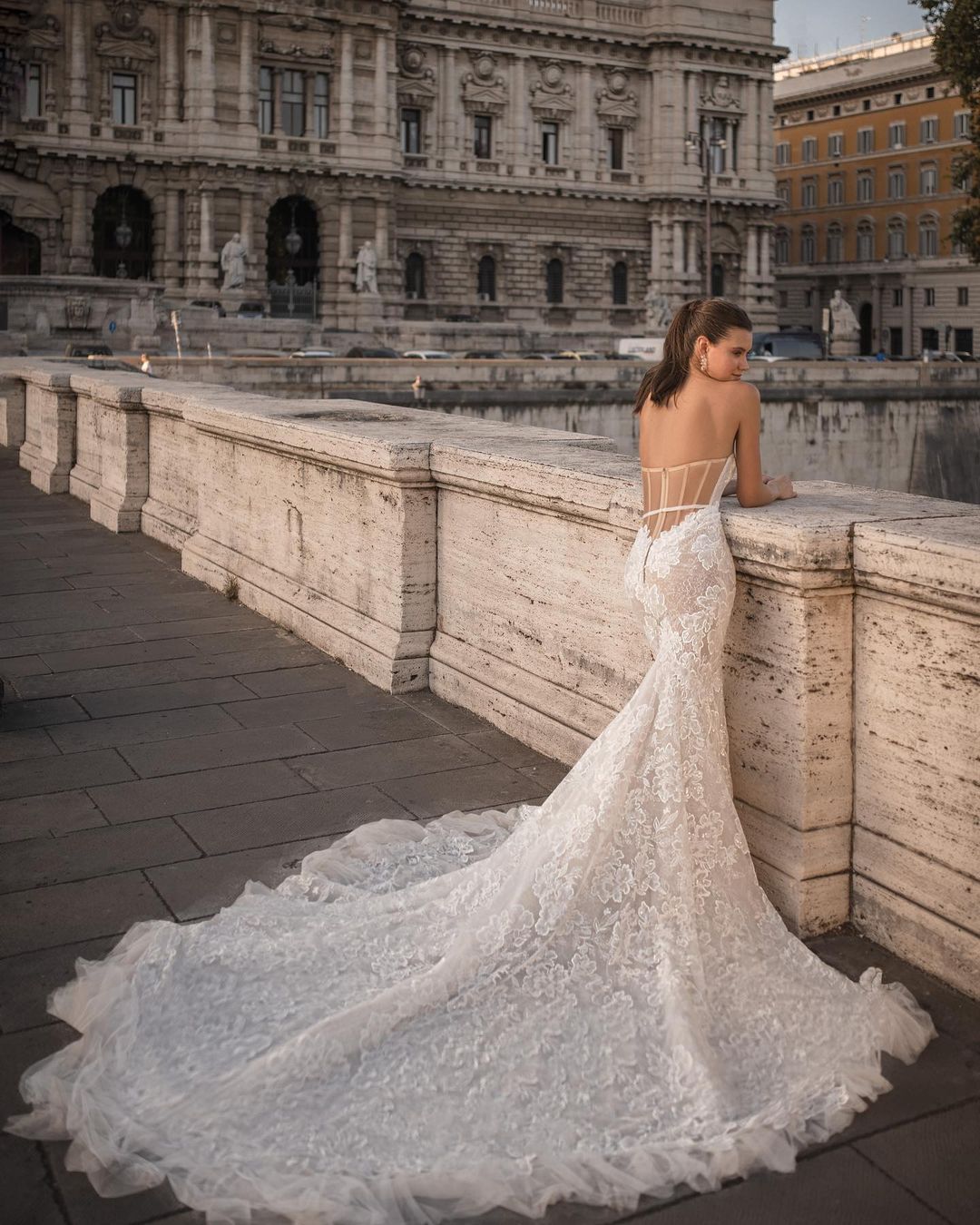 Berta Backless Mermaid Dresses Sweetheart Lace Wedding Dress Sweep Train Robe De Mariee Bridal Gowns 0218