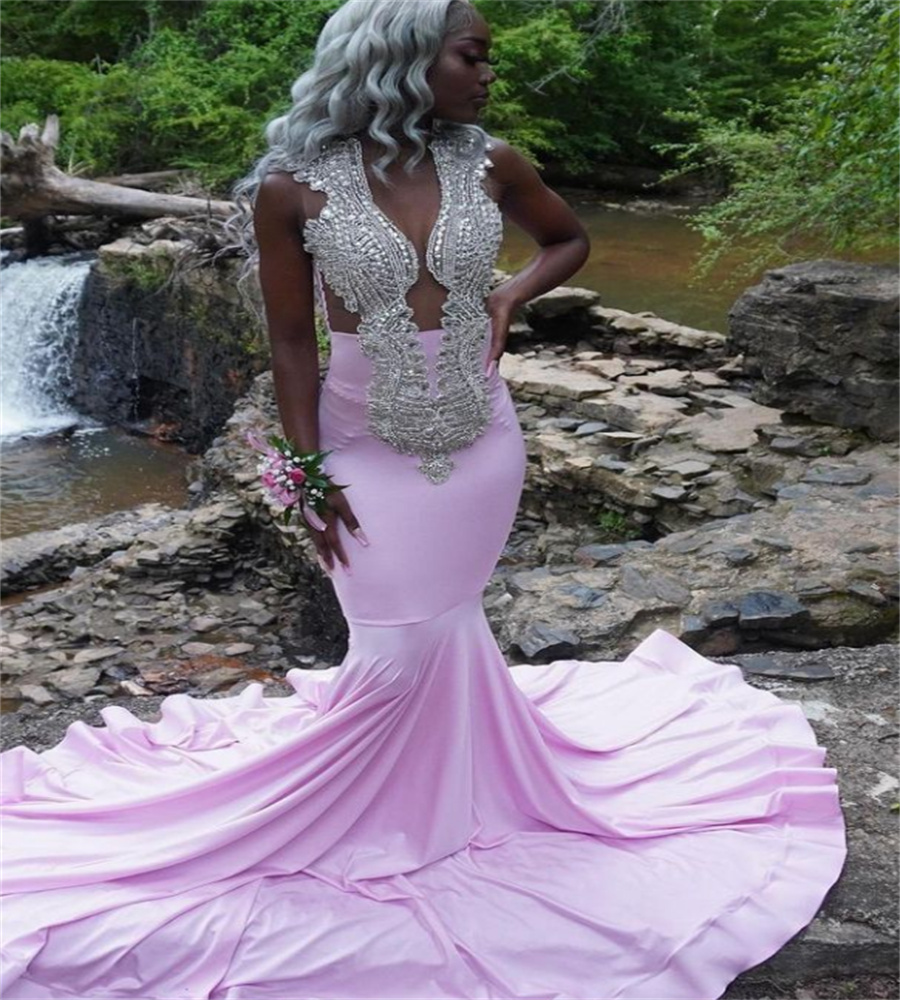 Beautiful Pink Beaded Prom Dress 2023 Elegant Mermaid Satin Black Girls Formal Occasion Wear Luxe Birthday Party Evening Gowns robe de soiree vestido 