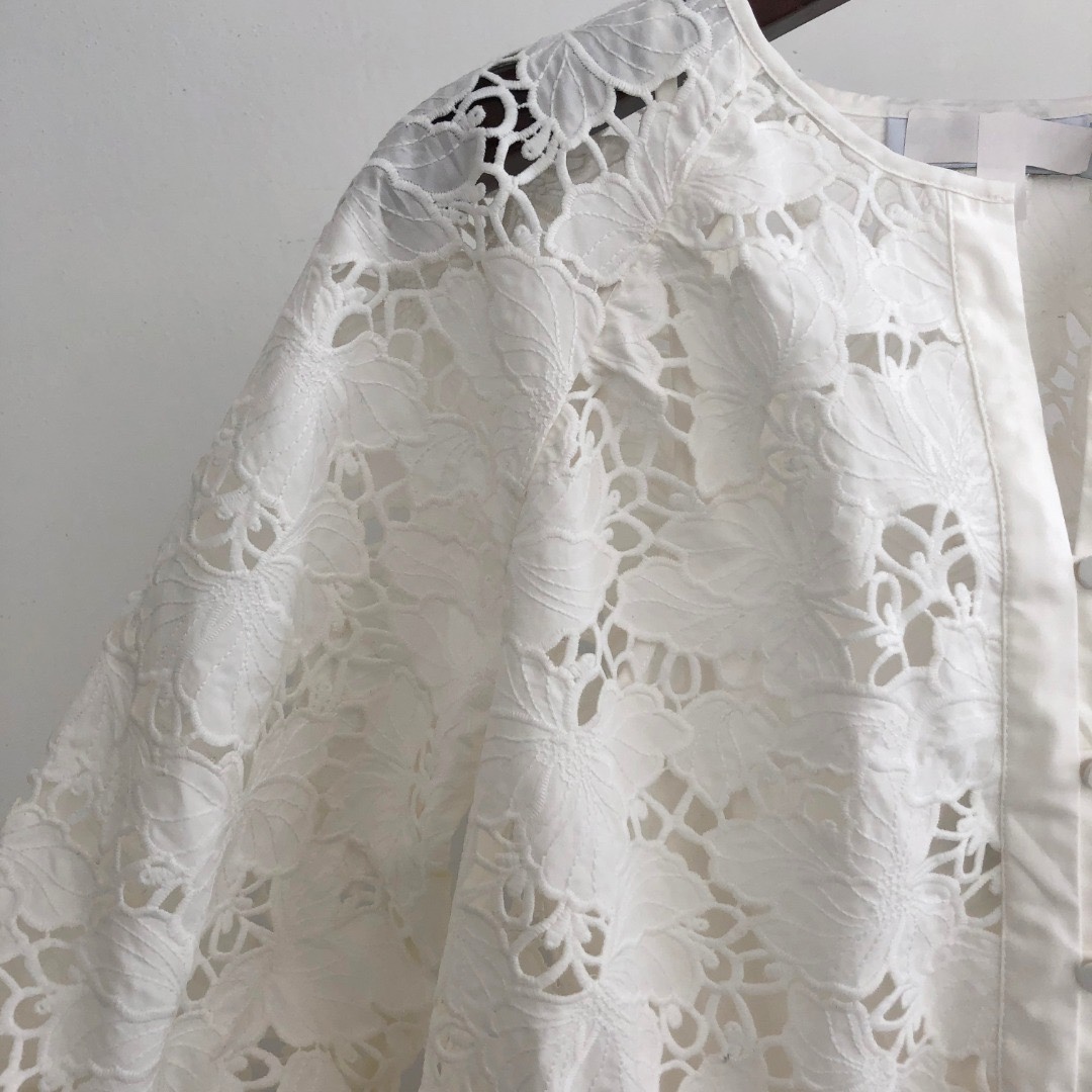 Casual Dresses S-elf-Portrait Cotton Lace Mini Dress Wide Sleeve A-line Dress for Women White