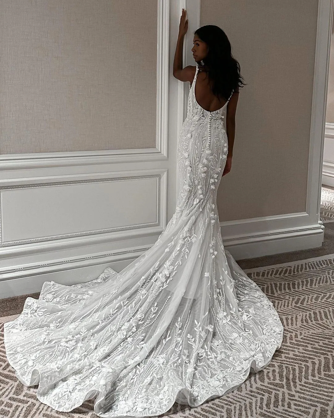 Gorgeous Mermaid Wedding Dress Lace Appliqued Bridal Gown With Detachable Train Robe de mariee