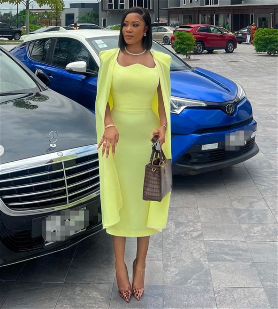 Chic Yellow Two Piece Prom Dress With Jacket 2023 Sheath Midi Evening Dresses Fashion Women Dinner Cocktail Party Skirt Formal Vestidos De Fiesta Form