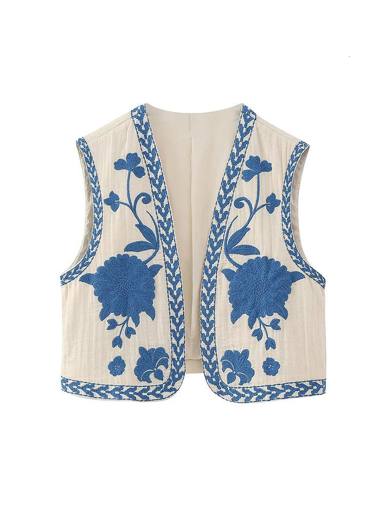Women s Vests Nlzgmsj Vintage Flower Embroidery Vest Jacket 2023 Summer V Neck Cardigan Shirts Boho Loose Female Tops 230522