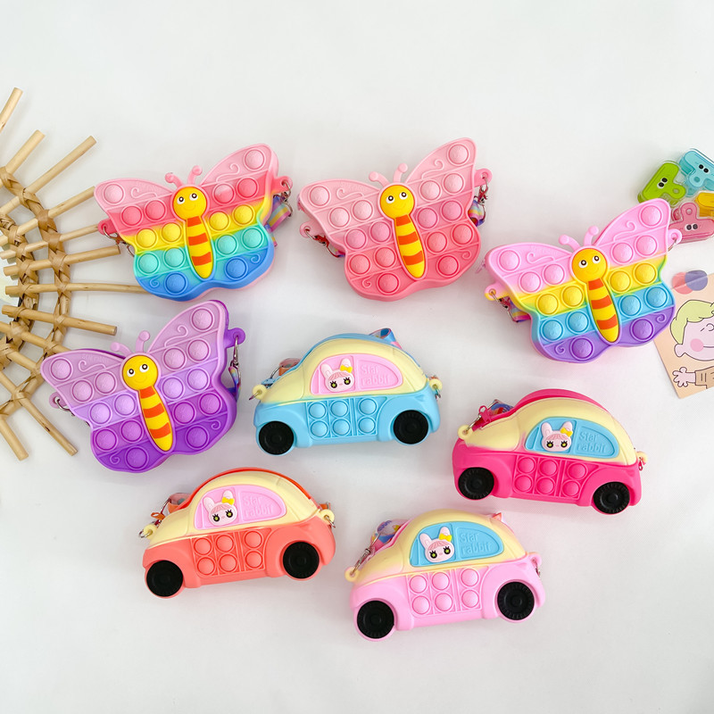 Silicone Decompression Toy Children Single Shoulder Diagonal Cute Cartoon Package Bubbles Coin Purse