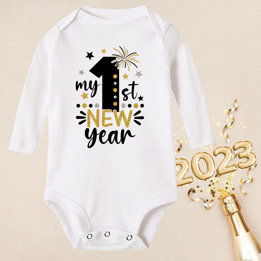 Rompers Hello born Baby Rompers Long Sleeve Infant Jumpsuit It's My First Year Baby Boys Girls Year Ropa Clothes 230522