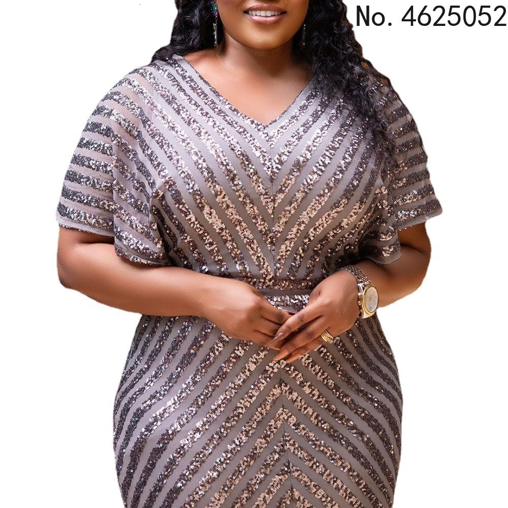 Ethnic Clothing Women's Evening Dress 5XL African Sequin Maxi Long Dress Elegant African Clothing Large African Robe 230520