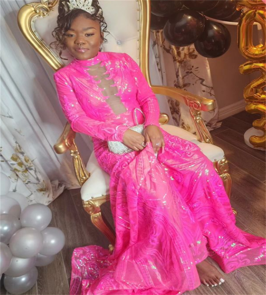 Beautiful Fuchsia Sequin Prom Dress 2023 Mermaid Sparkle Sweet 15 Birthday Party Dresses Elegant Formal Occasion Evening Dress robe de soiree vestido 