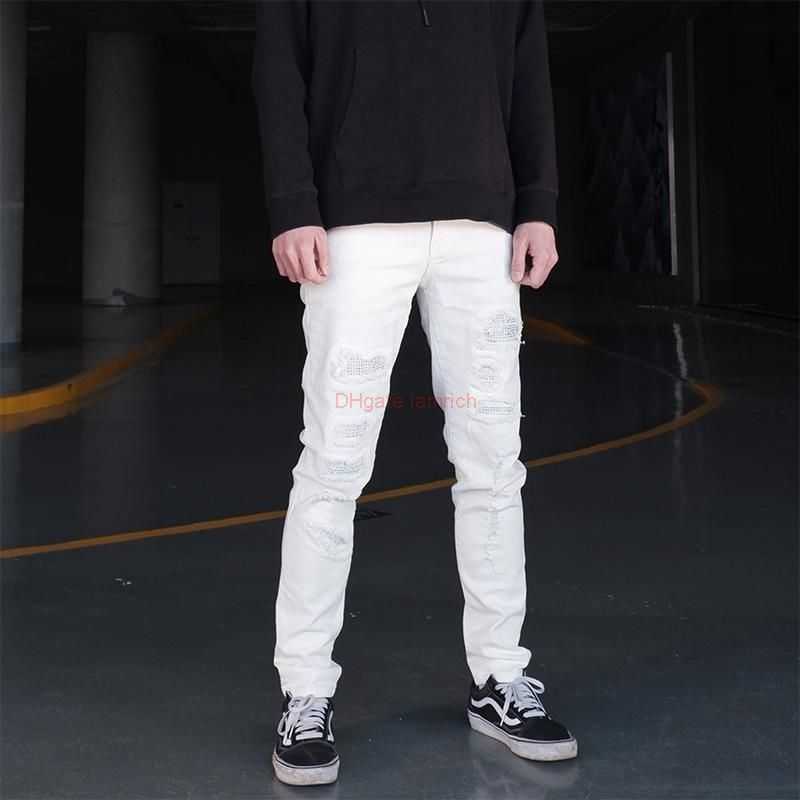 Designer Clothing Amires Jeans Denim Pants Amies White Diamond Studded Jeans for Men with Holes in Them Super Hot Trend Long Pants Elastic Slim Fitting Small Leg Pants
Designer Clothing Amires Jeans Denim Pants Amies White Diamond Studded Jeans for Men with Holes in Them Super Hot Trend Long Pants Elastic Slim Fitting Small Leg Pants