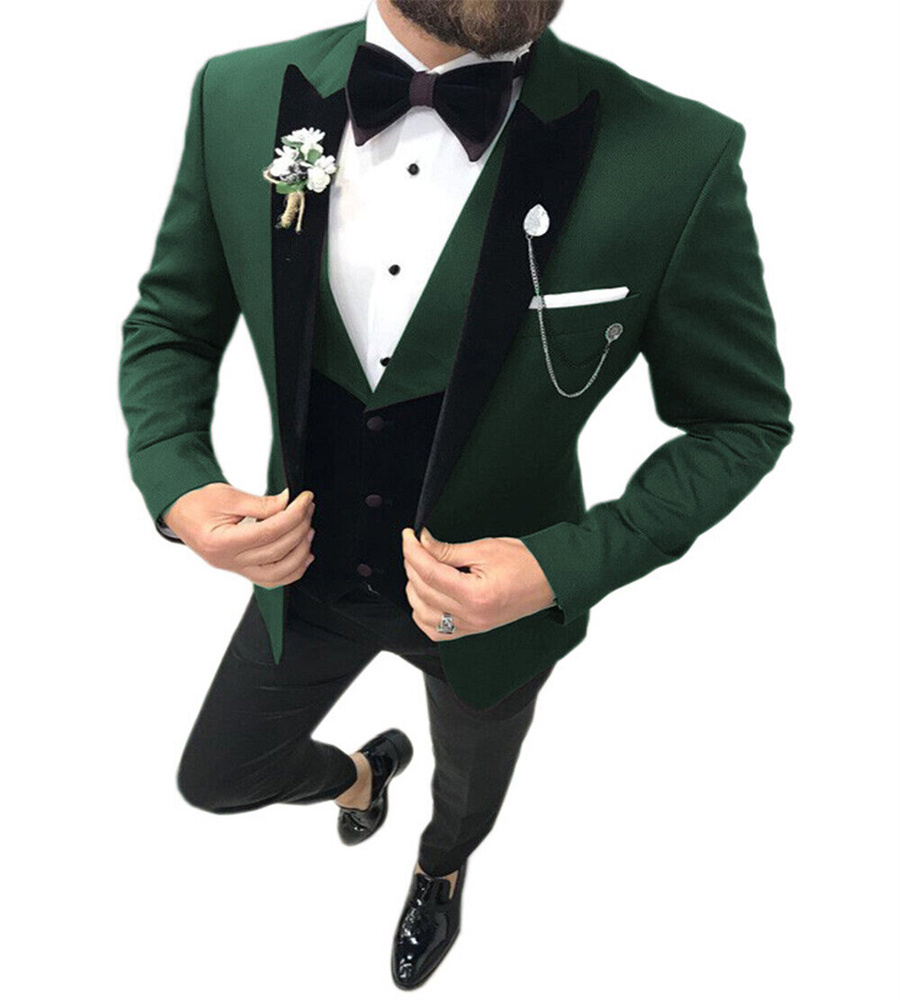 Handsome Green Blue Wedding Tuxedos 2023 3 Pieces Men's Fit Casual Boutique Business Groomsmen Suit Vest Jacket Pant Blazers Pant Male Bespoke Gr