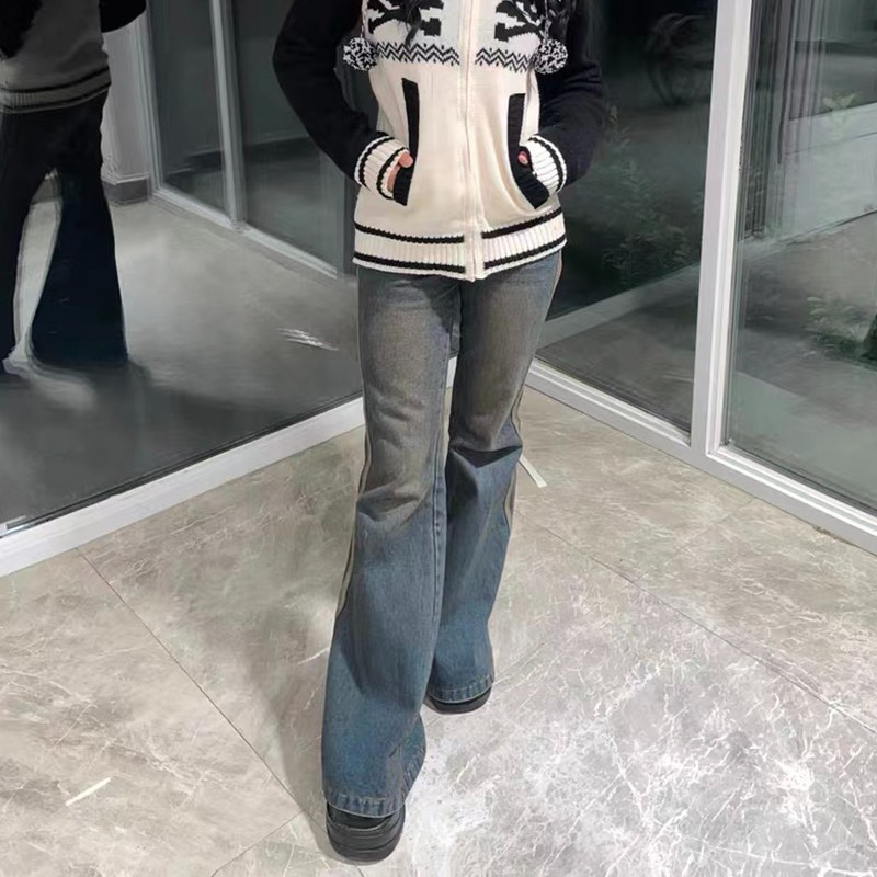 Women s Two Piece Pants Karrram Grunge High Waist Flare Jeans Vintage Striped Denim Y2k Harajuku Bell Bottom 2000s Skinny Mopping 90s 230522