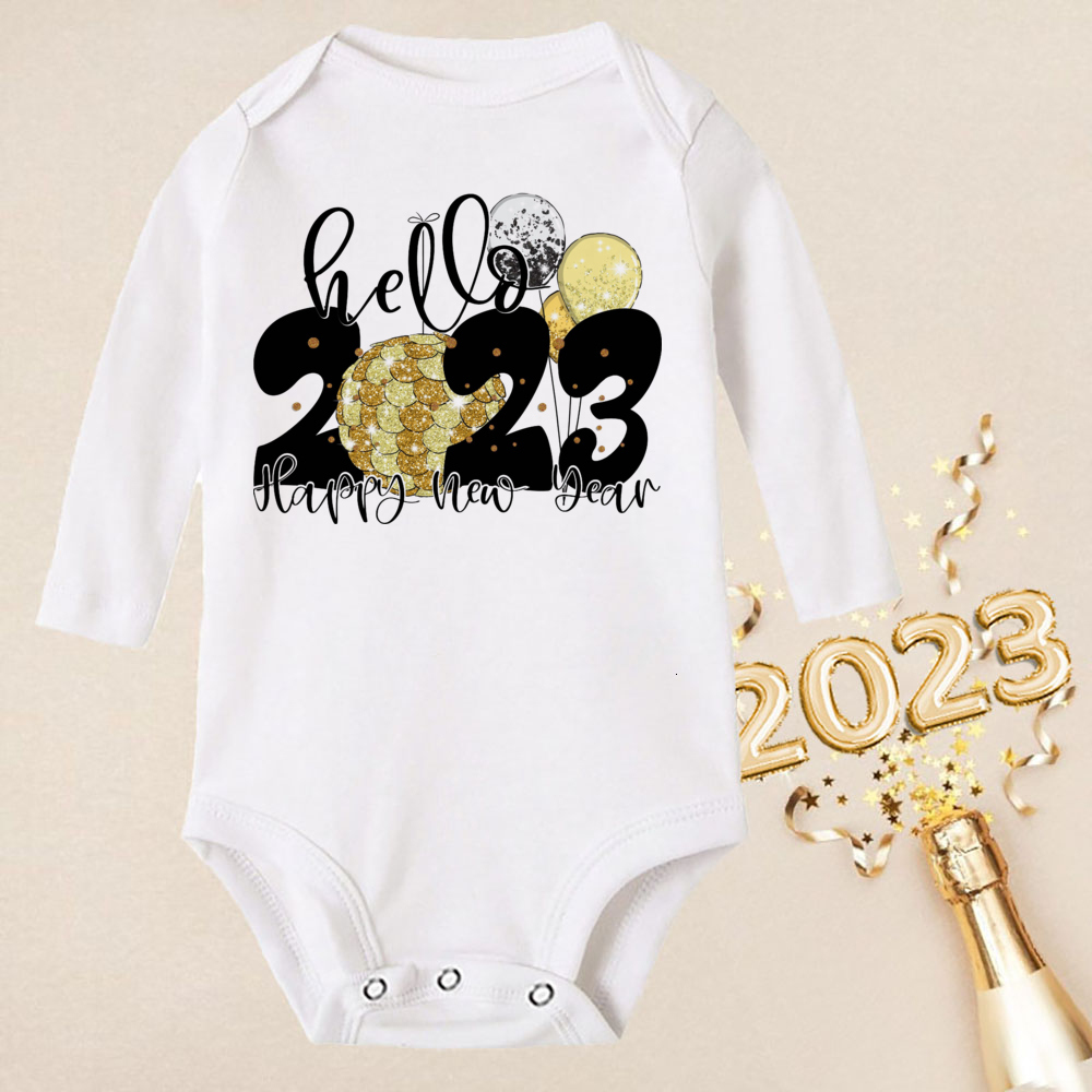 Rompers Hello born Baby Rompers Long Sleeve Infant Jumpsuit It's My First Year Baby Boys Girls Year Ropa Clothes 230522