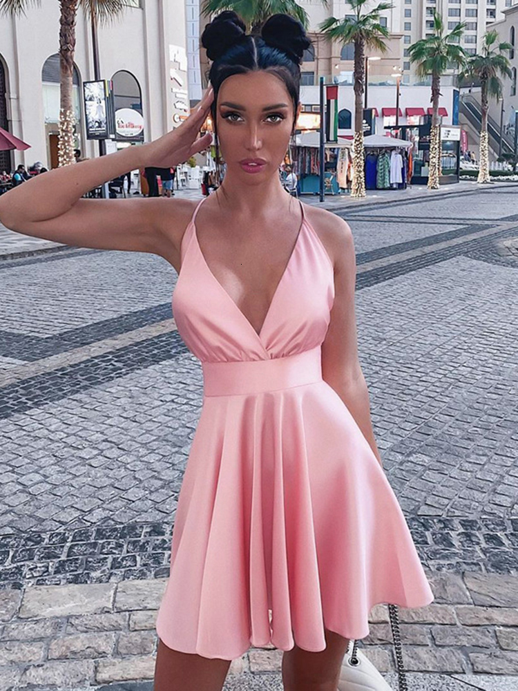 Basic Casual Dresses Cryptographic Satin Sexy Backless Sleeveless Party Night Club Wrap Mini Spaghetti Straps Elegant Dress Solid Vestidos 230522