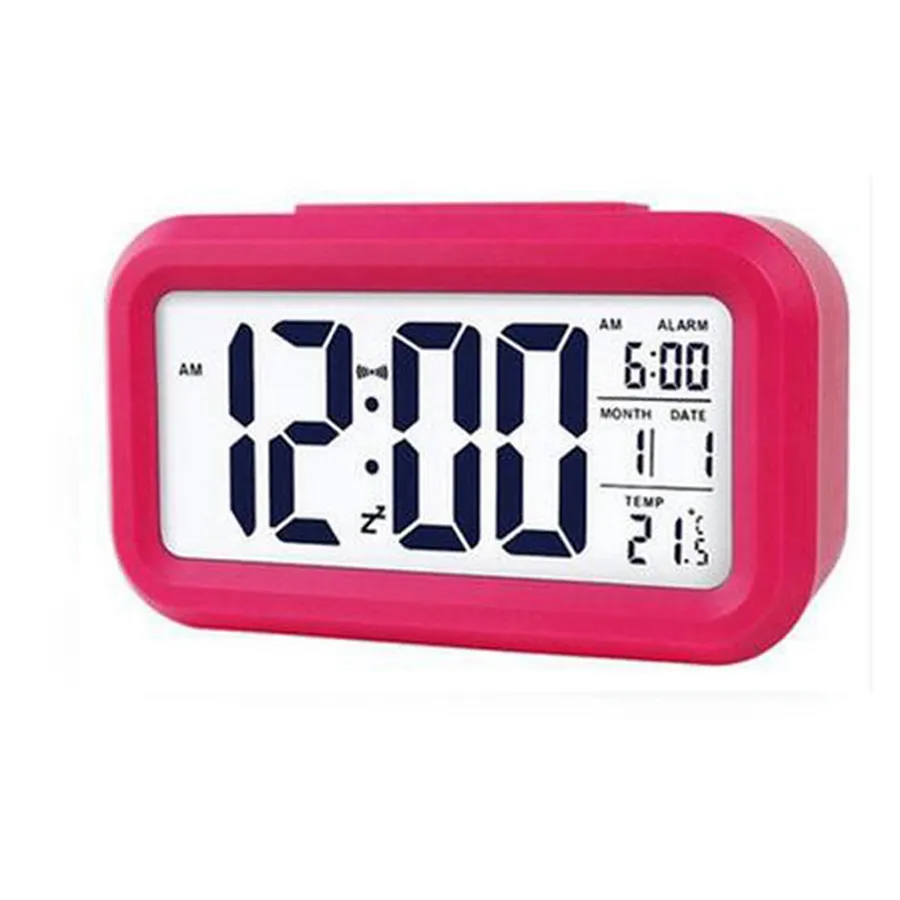 Plastic Mute Alarm Clock LCD Smart Temperature Cute Photosensitive Bedside Digital Alarm Clocks Snooze Nightlight Calendar Desk Table Clock