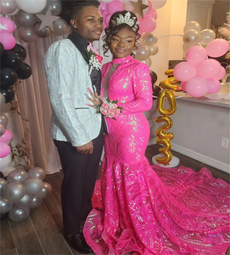 Beautiful Fuchsia Sequin Prom Dress 2023 Mermaid Sparkle Sweet 15 Birthday Party Dresses Elegant Formal Occasion Evening Dress robe de soiree vestido 