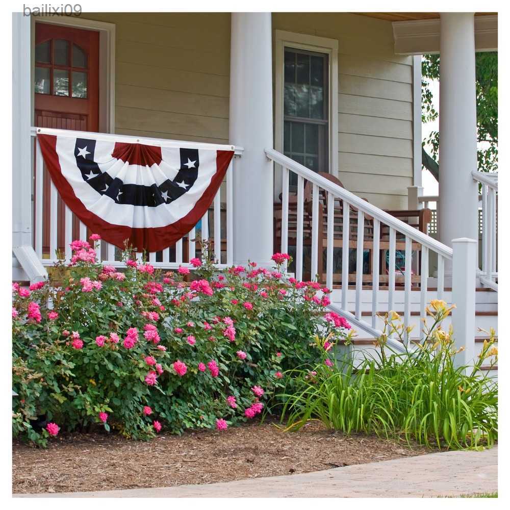 Party Decoration johnin 1.5x3 ft printed stripes stars USA Pleated Fan bunting Half Banner flag for july 4th independence day decoration T230522