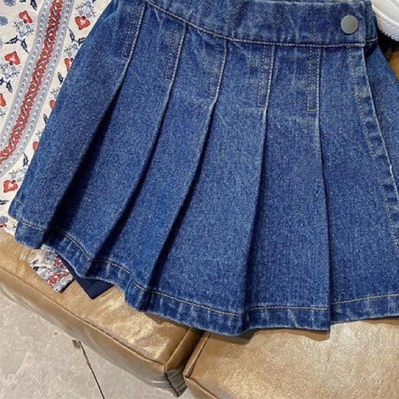 Skirts 2206 Baby Girl Casual Jean Pleated Shorts Infant Toddler Child Denim Scanties Trousers Skirt Summer Spring Clothes 1 12Y 230520