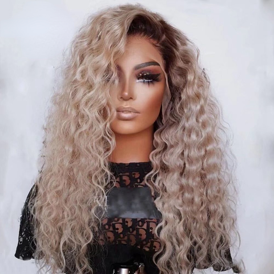 Ash Blonde Curly Lace Front Human Hair Wigs For Women Brazilian 360 Deep Wave Frontal Wig Synthetic Cosplay Wig Drag Queen