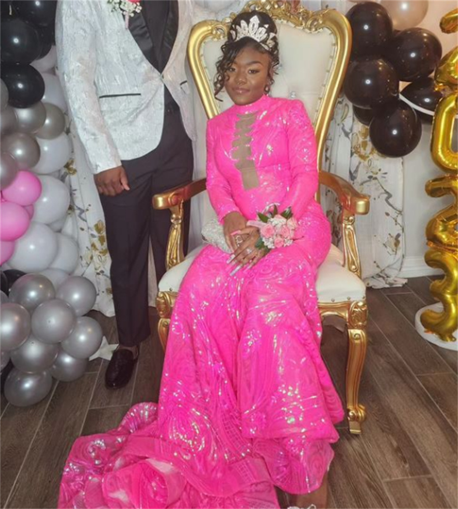 Beautiful Fuchsia Sequin Prom Dress 2023 Mermaid Sparkle Sweet 15 Birthday Party Dresses Elegant Formal Occasion Evening Dress robe de soiree vestido 