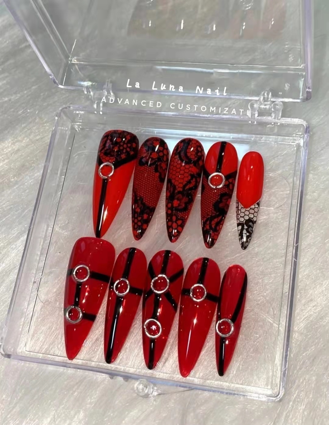 False Nails Punk Y2k Lace Dark Handmade Long Thin High Heel False Nail Tip Sexy Pressing Nail Art Short False Nail Gothic Customization 230617