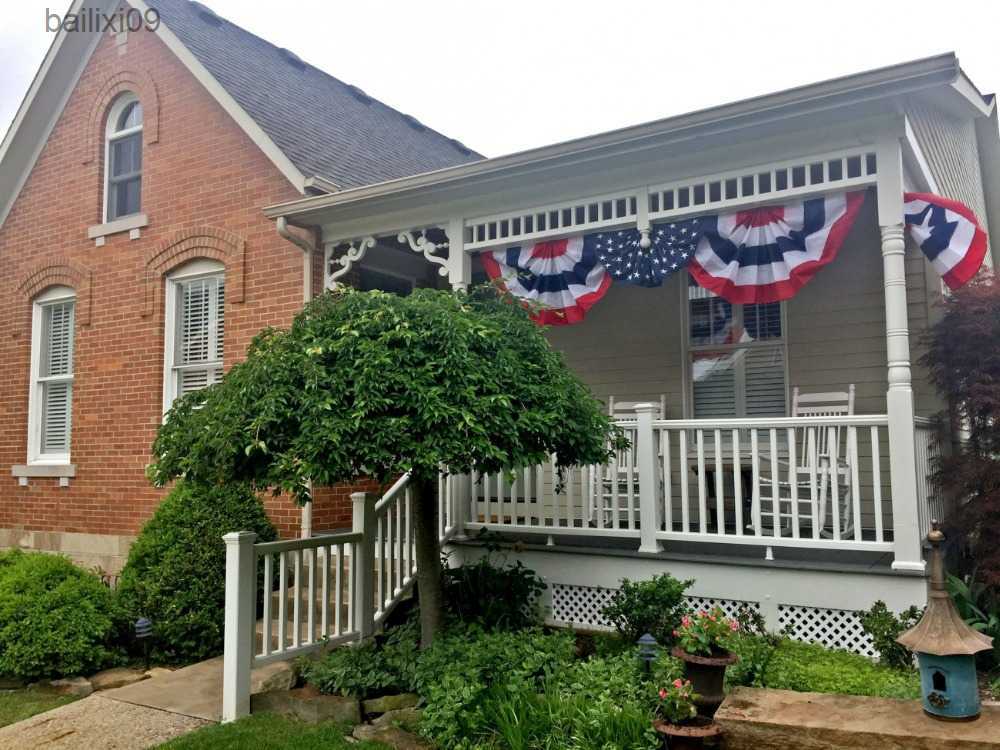 Party Decoration johnin 1.5x3 ft printed stripes stars USA Pleated Fan bunting Half Banner flag for july 4th independence day decoration T230522