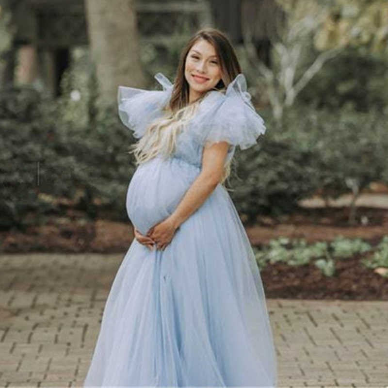 Maternity Dresses New Tulle Maternity Dress for Photoshoot Pregnancy Shooting Baby Shower Dresses For Pregnant Woman Long Photography Session Gown AA2