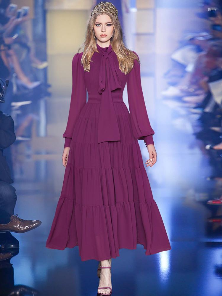 Casual Dresses Long Dress Runway Designer High Quality Spring Autumn Women Vintage Elegant Noble Fashion Sleeves Party