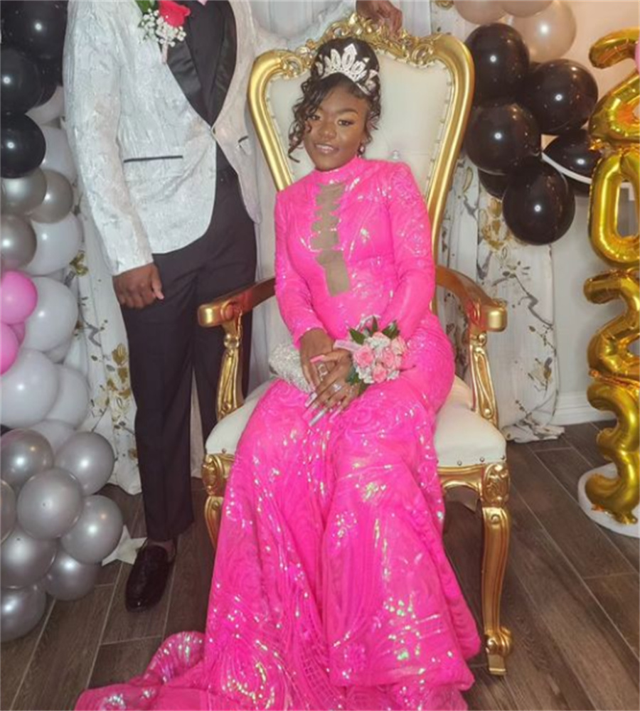 Beautiful Fuchsia Sequin Prom Dress 2023 Mermaid Sparkle Sweet 15 Birthday Party Dresses Elegant Formal Occasion Evening Dress robe de soiree vestido 