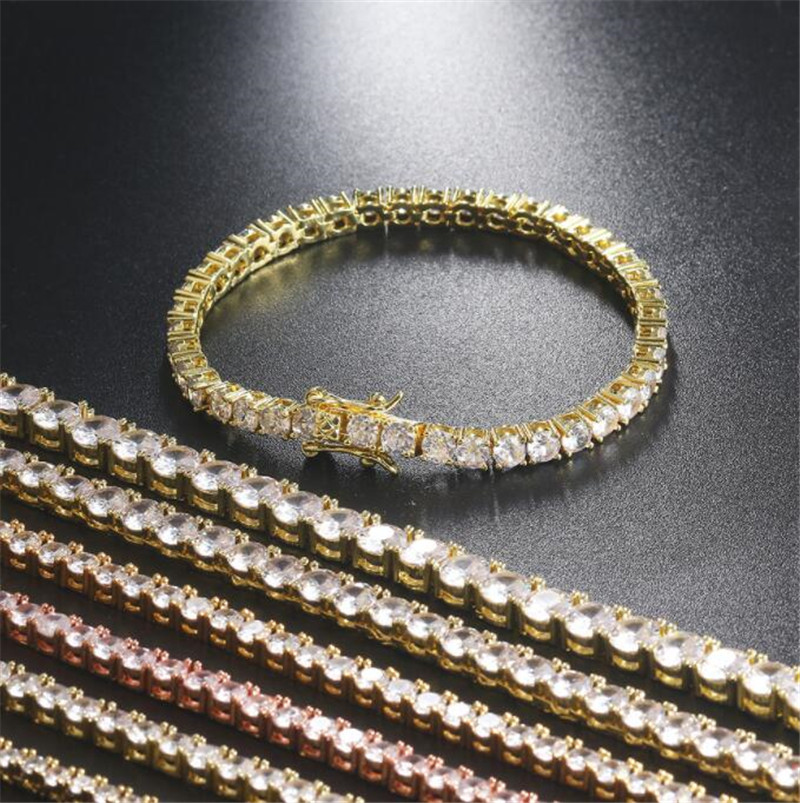 Rock Tennis Chains Hip-hop Tide Mens Bracelet Zircon-microencased 5mm 4mm 3mm Bracelet Tennis bracelets For Men And Women Iced Out Jewelry Luxury Men 