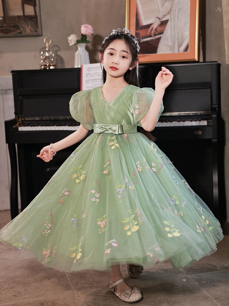 Flower Arabic Princess 3D Floral Green Lace Flowers Baby Toddler Girls Adorable Kids Birthday First Holy Communion Dresses Party Christmas Gowns s