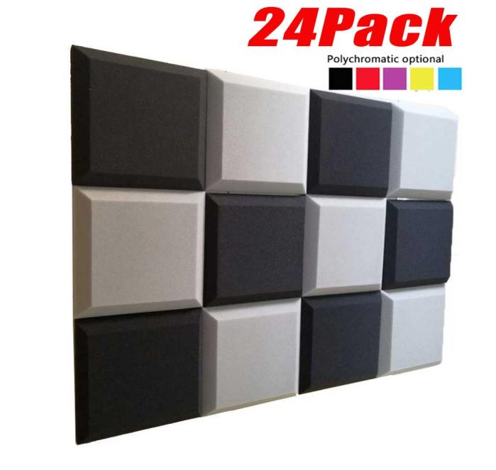 24Pack Square Plate Fireproof Acoustic Foam Recording Studio Music Room Sound Treatment SoundProof Panels Sound Insulation Spong8399154