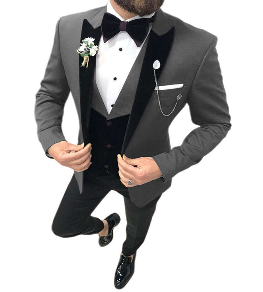 Handsome Green Blue Wedding Tuxedos 2023 3 Pieces Men's Fit Casual Boutique Business Groomsmen Suit Vest Jacket Pant Blazers Pant Male Bespoke Gr