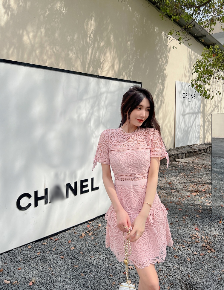 Casual Dresses S-elf-Portrait Blue Abstract Guipure Lace Midi Dress New