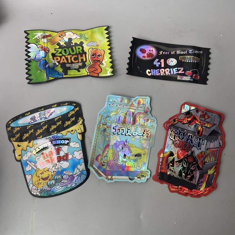 Printed shape reusable Mylar bags plastic heat seal resealable baggies 3.5g candy die cut foil smell proof holographic for food storage
Printed shape reusable Mylar bags plastic heat seal resealable baggies 3.5g candy die cut foil smell proof holographic for food storage