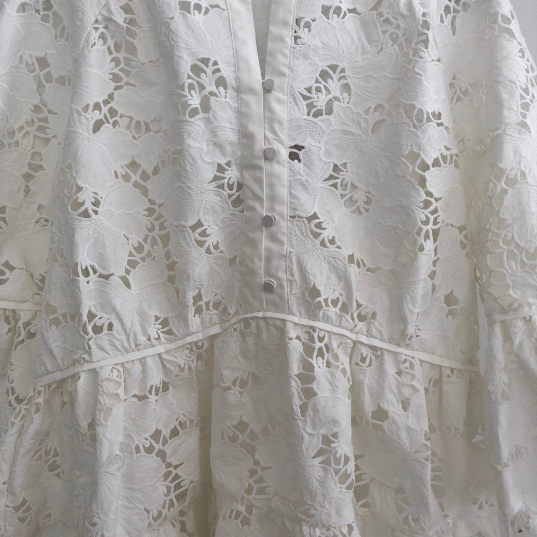 Casual Dresses S-elf-Portrait Cotton Lace Mini Dress Wide Sleeve A-line Dress for Women White