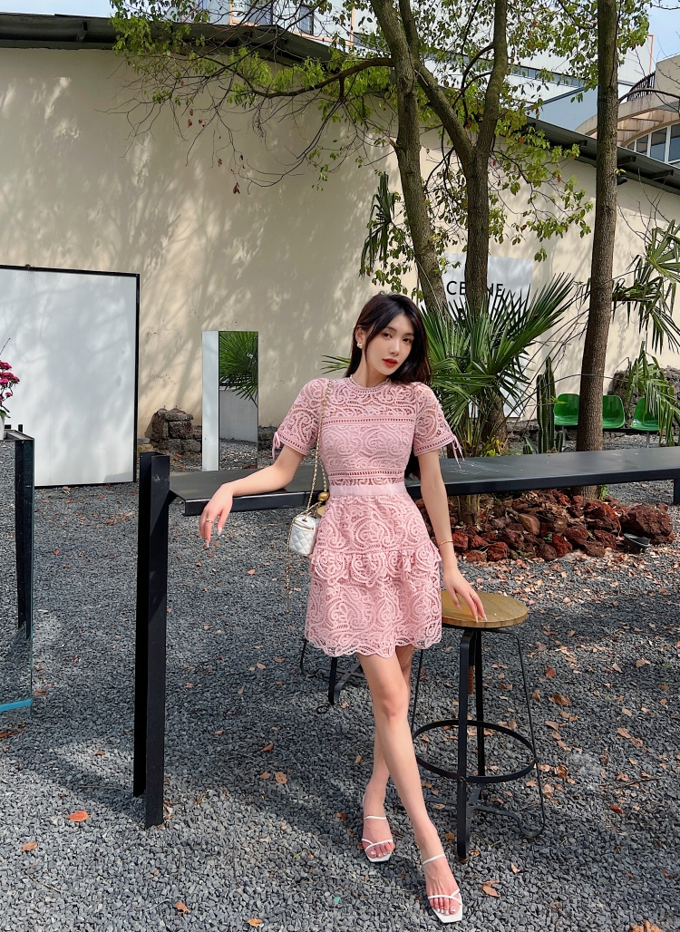 Casual Dresses S-elf-Portrait Blue Abstract Guipure Lace Midi Dress New