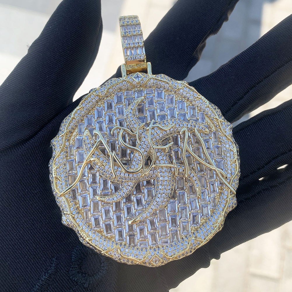 Hip Hop Round Thorns Pendant Necklace Full T CZ Diamonds Real Gold Plated Mens Jewelry