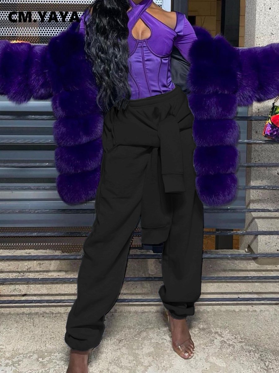 Women s Pants s CM YAYA Streetwear Sleeve Knot Around Waist Jogger for Women Autumn Winter Black Gray Sweatpants Fashion Trousers 230522