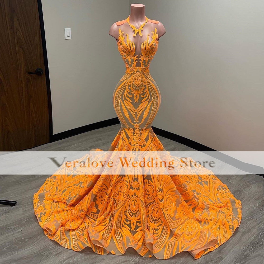 Blue Sequined Prom Dress Mermaid 2023 African Gala Party Gown vestidos de graduacion Formal Occasion Dresses