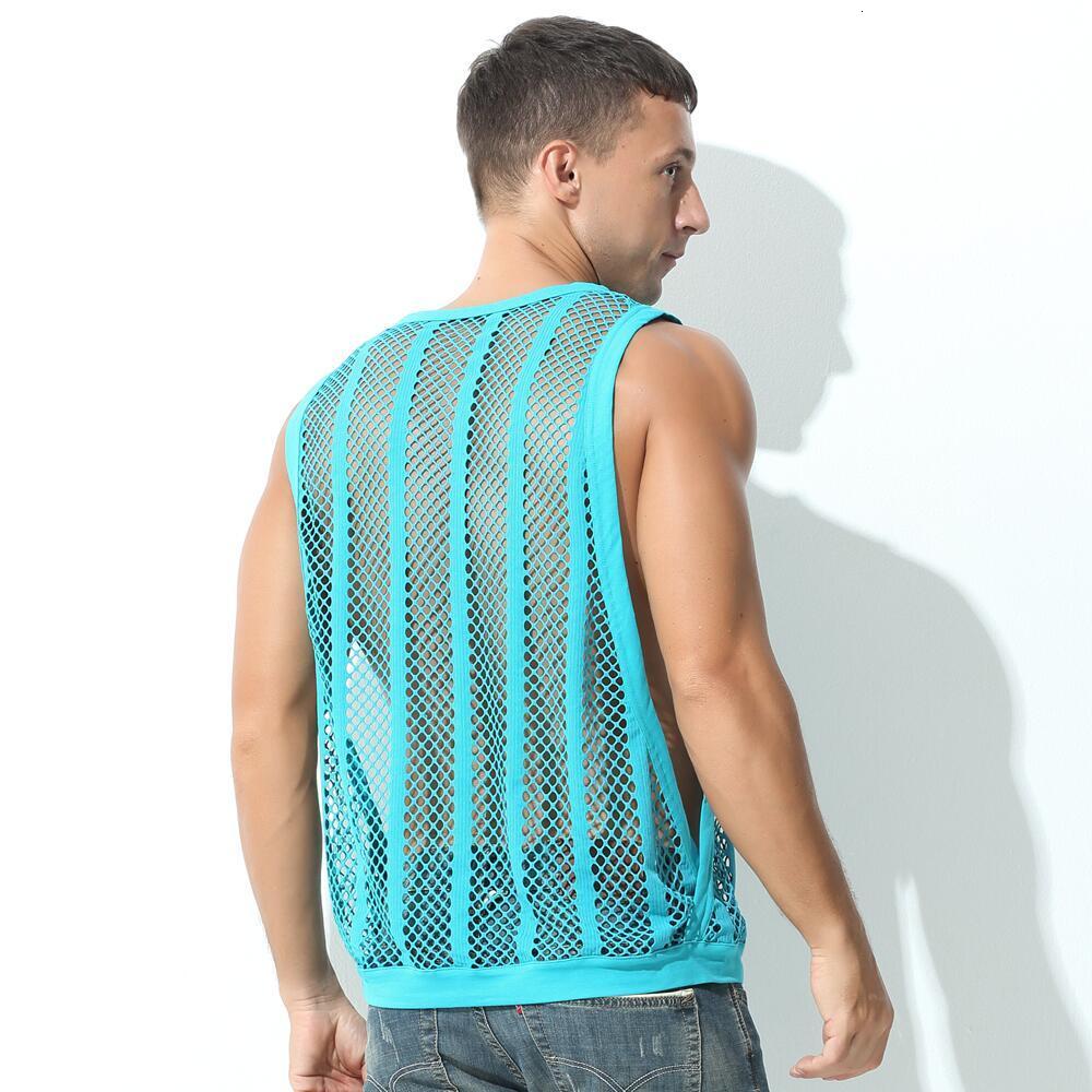 Men s Tank Tops Men Mesh Sleeveless O neck See Through Vests Side Split Sexy Clothing Tee Streetwear Sports Fitness Singlets 230522