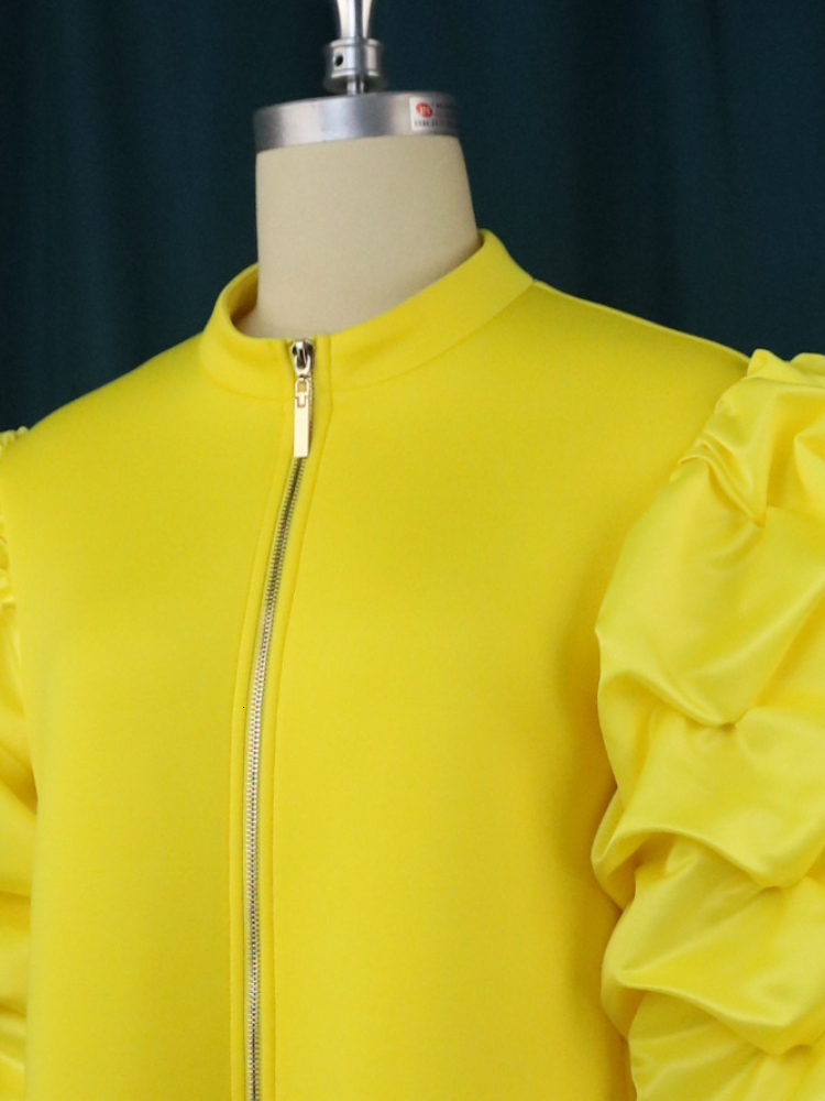 Basic Casual Dresses Trendy Fall Winter 2023 Mini Shift Dres High Neck Puff Sleeve Zipper Tunic Retro Vintage Party Club Events Wear 4XL 230522