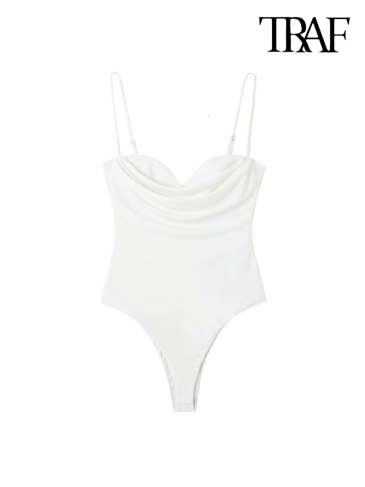 Women s Jumpsuits Rompers TRAF Women Fashion With Sweetheart Neck Draped Bodysuits Vintage Backless Zipper Thin Straps Female Playsuits Mujer 230522