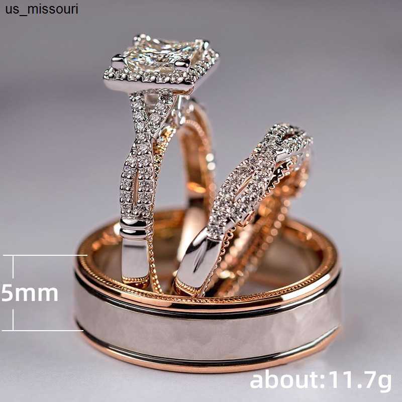 Band Rings 18K Rose Gold Couple Lab Diamond Ring sets Party Wedding band Rings for Women Men Promise Engagement Jewelry J230522