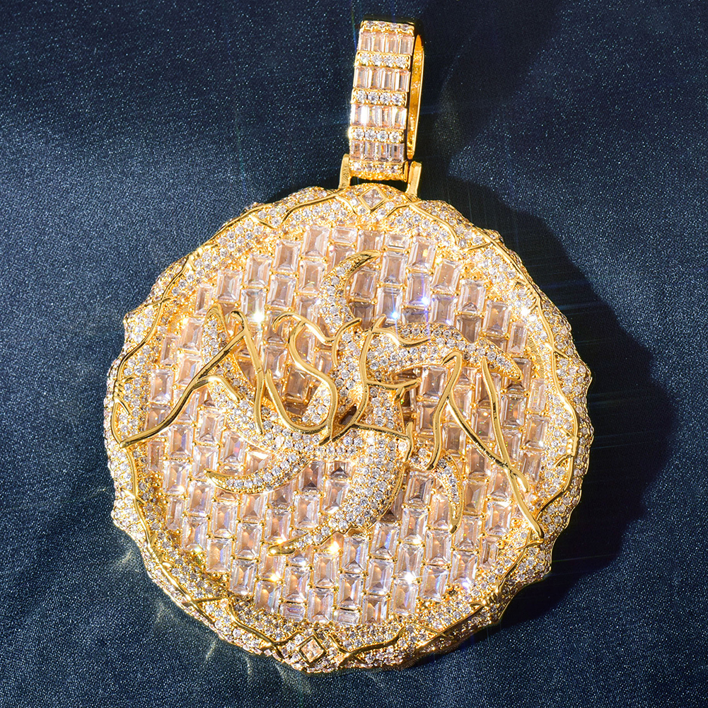 Hip Hop Round Thorns Pendant Necklace Full T CZ Diamonds Real Gold Plated Mens Jewelry