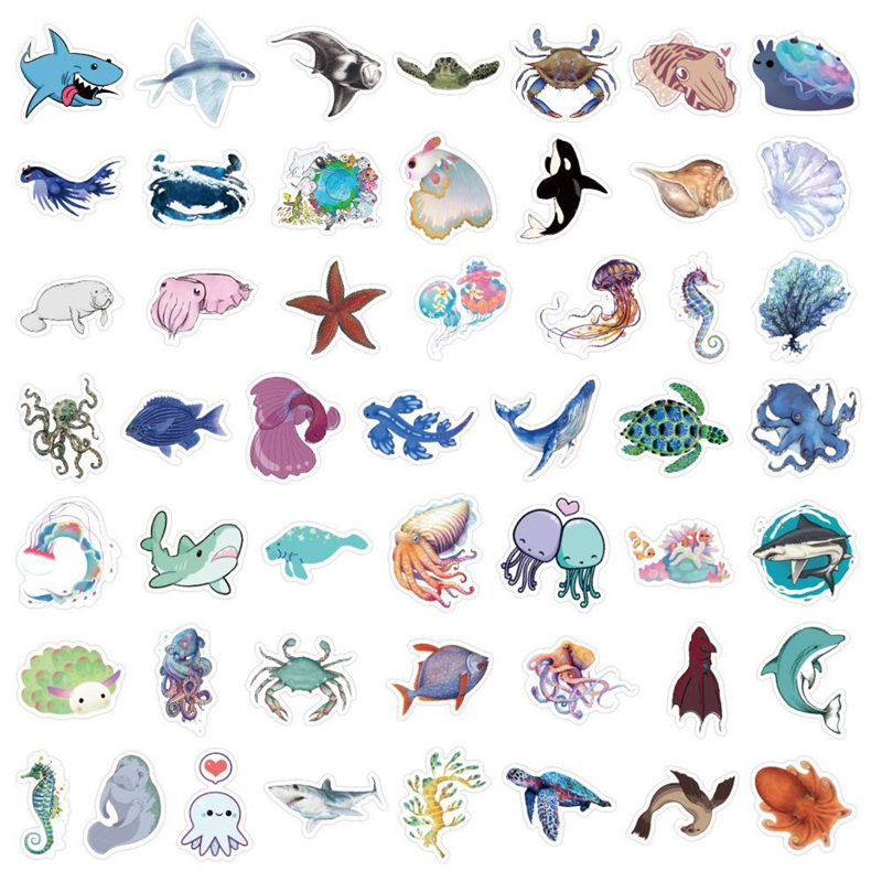 50Pcs Cartoon Marine Life Stickers Cute Marine Animal Graffiti Kids Toy Skateboard car Motorcycle Bicycle Sticker Decals Wholesale